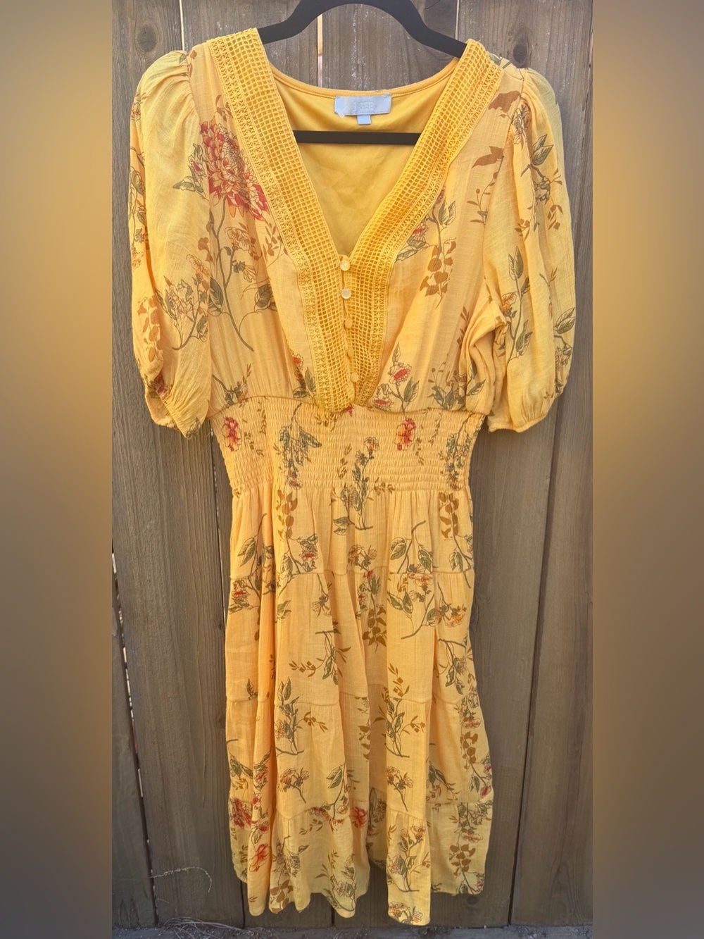 J Gee Yellow Floral Boho Dress size Large